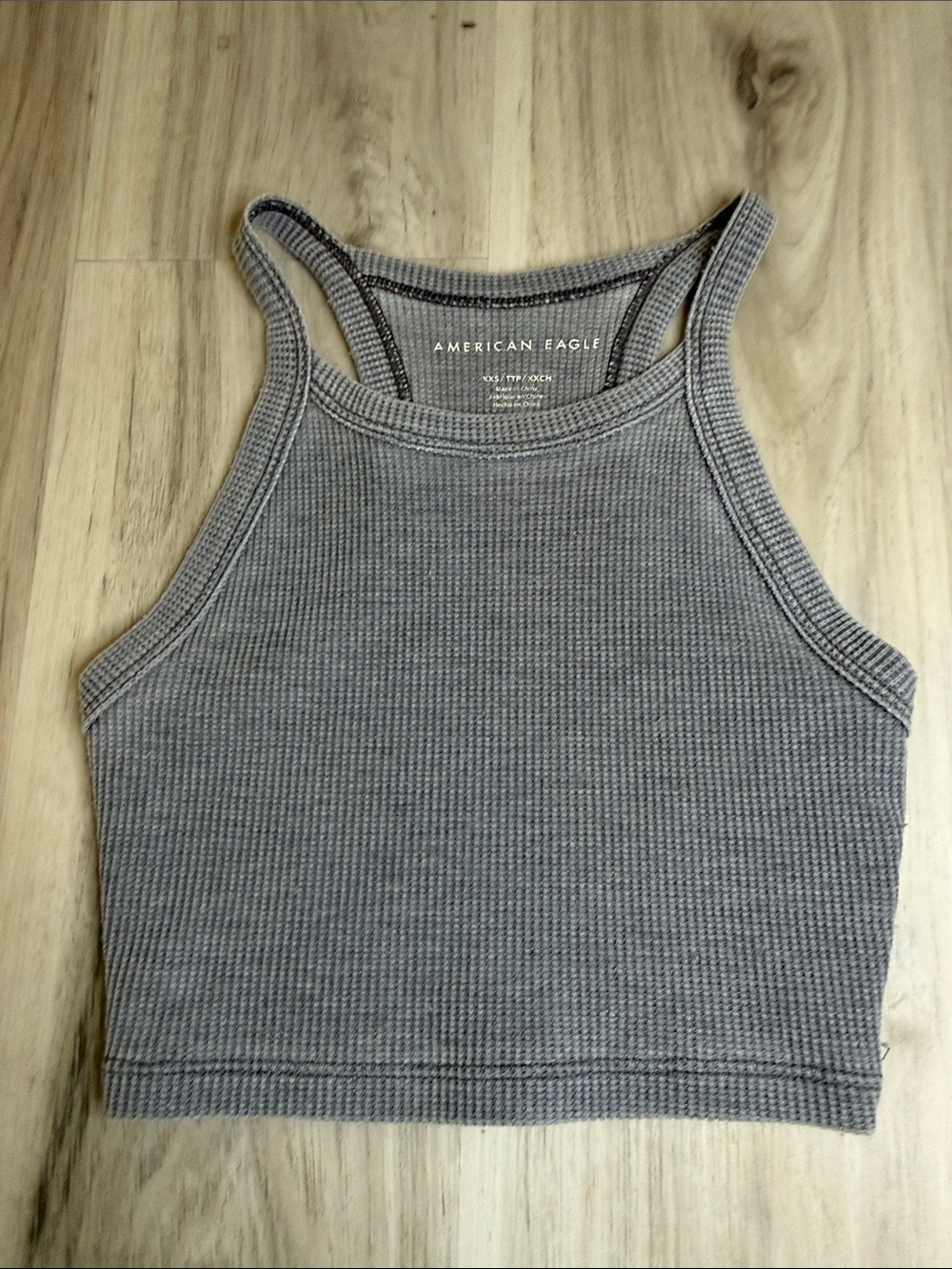 American Eagle Outfitters Heather Gray Waffle Rib Cropped Racerback Tank